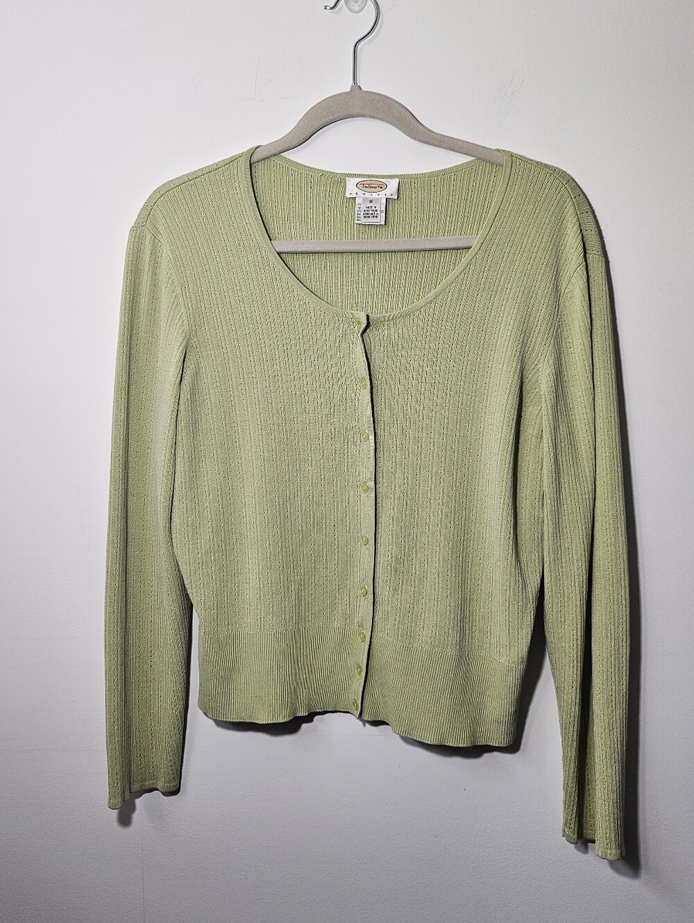 Vintage Talbots Lime Green Button Up Cardigan Silk Blend Medium Petite